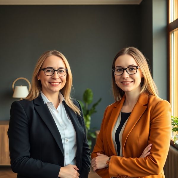 Doi consultanți fiscali într-un birou modern cu pereți din ardezie